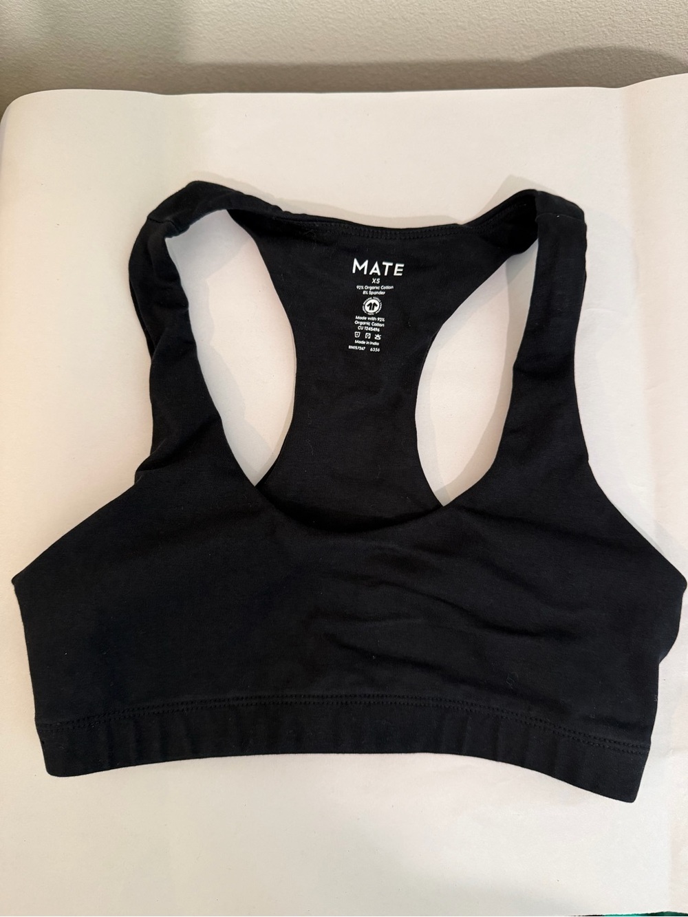 Mate organic cotton black sports bra size xs